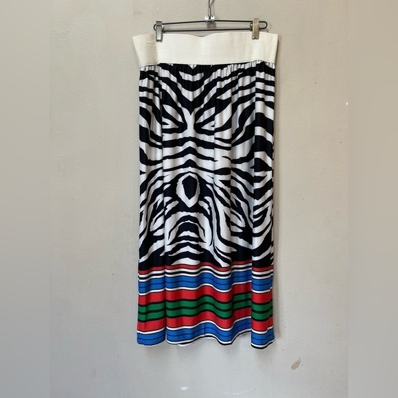 Zebra Stripe Colorful Stretch Midi Skirt Plus 2X NWT Magic - Picture 2 of 8